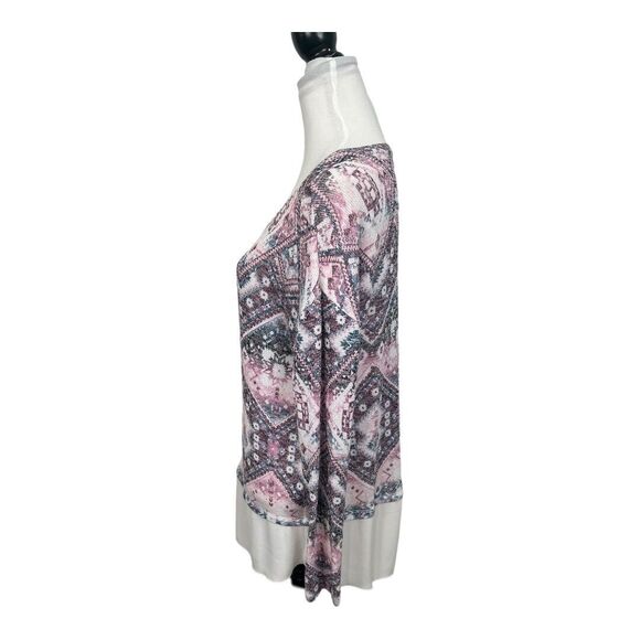 Kiara Multicolor Blouse Size L Chiffon Knit Overlay Aztec Print Long Sleeves Top - Picture 6 of 10